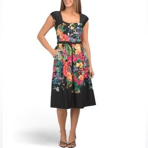 DONNA RICCO Cap Sleeve Floral Dress With Belt NWT